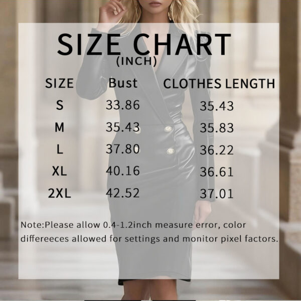 Women's Faux Leather Blazer Dress, Double-Breasted Long Sleeve Midi Dress, Slim Fit Office Bodycon Dress