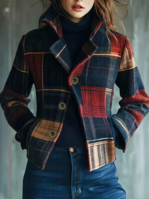 Vintage Women's Blazer With Stand Collar & Single Row Buttons Tailored Jacket For Autumn Winter Casual And Office Wear