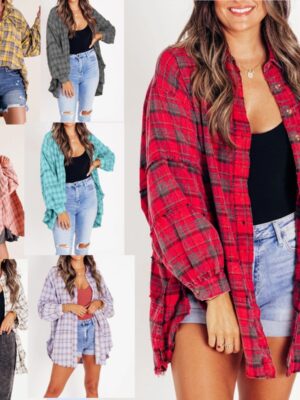 Autumn And Winter New Women's Tassel Long-sleeved Top Loose Casual Plaid Shirt Coat Women
