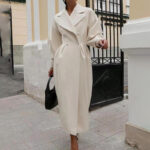 Women's Classic Winter Long Coat, Double-Breasted Belted Trench With Wide Lapel, Solid Color Oversized Overcoat For Casual Style