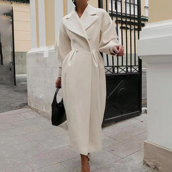 Women's Classic Winter Long Coat, Double-Breasted Belted Trench With Wide Lapel, Solid Color Oversized Overcoat For Casual Style