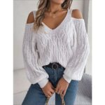 Real Shot Autumn-Winter 2025 Casual Solid Color Fried Dough Twists Off Shoulder Lantern Sleeve Sweater