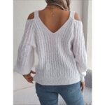 Real Shot Autumn-Winter 2025 Casual Solid Color Fried Dough Twists Off Shoulder Lantern Sleeve Sweater