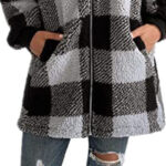 Women's Plaid Hooded Jacket, Long Sleeve Zip Up Oversized Coat With Pockets For Winter Casual And Commute
