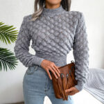 Autumn And Winter 3D Diamond Long-Sleeve Cropped Knit Sweater