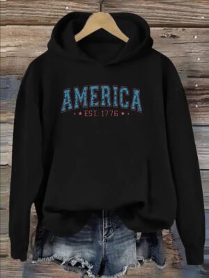 American Flag Print Long Sleeve Casual Hoodie - Fashion Hoodies For Women - Soft, Warm, And Cozy Sweatshirt For Fall And Winter Season, Perfect For Outdoor Activities And Daily Wear