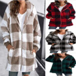 Women's Plaid Hooded Jacket, Long Sleeve Zip Up Oversized Coat With Pockets For Winter Casual And Commute