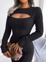 Autumn And Winter Sexy Hollow-out Cable-knit Waist-cinching Bodycon Sweater Dress
