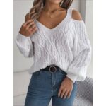 Real Shot Autumn-Winter 2025 Casual Solid Color Fried Dough Twists Off Shoulder Lantern Sleeve Sweater