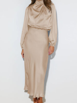 Dress Spring And Autumn Halterneck Long-sleeved Formal Dress Satin Elegant Lady Of Note Evening Dress