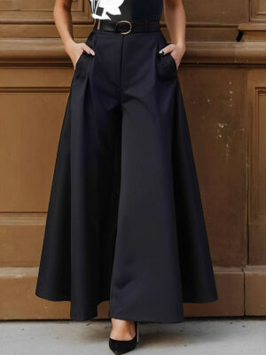 Cities Solid Color Wide-leg Pants No Belt