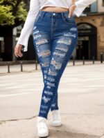 2025 New Women's Fashionable Casual Jeans, Tight Fitting Ripped Jeans, High Waisted Jeans