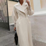 Women's Classic Winter Long Coat, Double-Breasted Belted Trench With Wide Lapel, Solid Color Oversized Overcoat For Casual Style