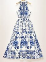 2025 Women's Neck Hanging Dress, Sleeveless Dress, Flower Printed Dress Women's Dress