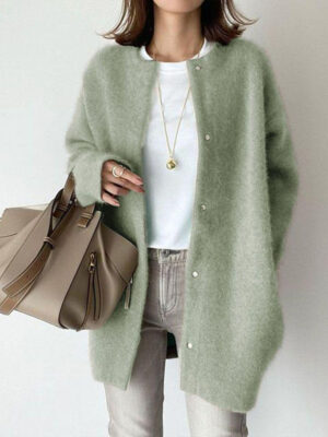 Women's Solid Color Wool-like Coat, Oversized Long Sleeve Button Up Trench For Fall Winter Casual Outwear